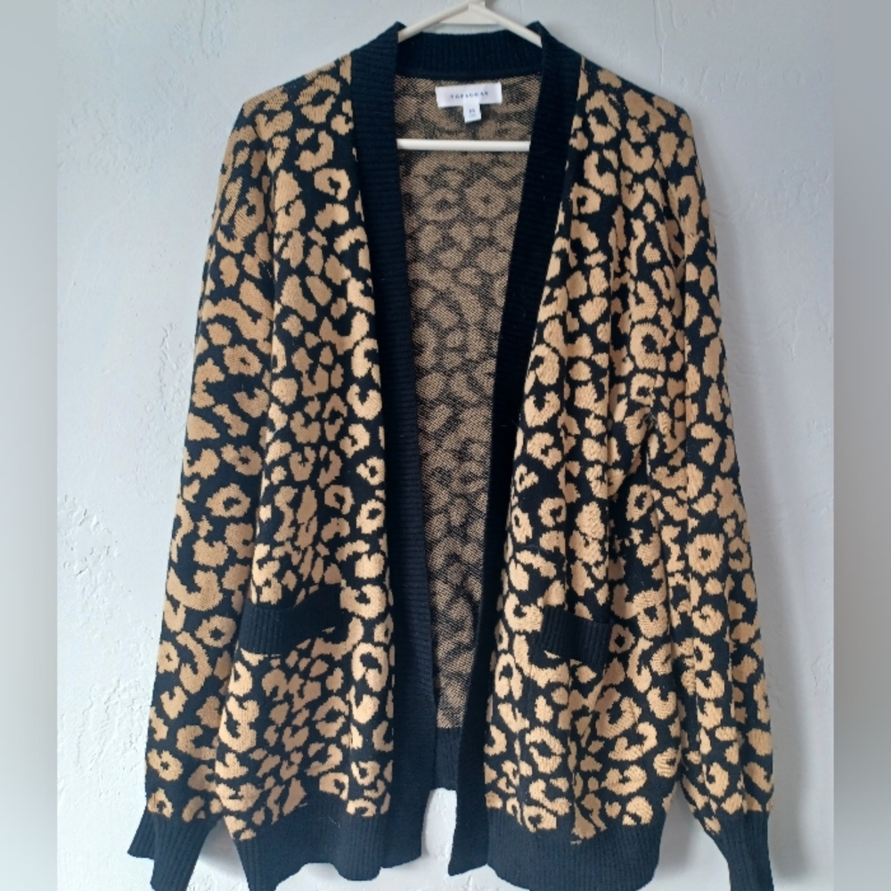 POPSUGAR Black and Tan Animal Print Cardigan